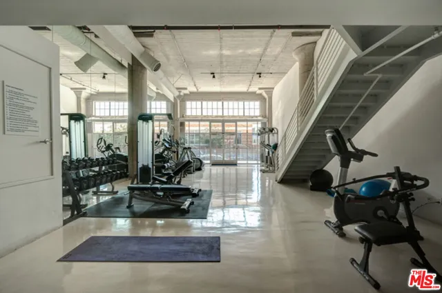 a view of a room with gym equipment