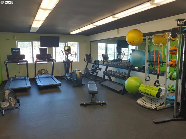 a room with gym equipment