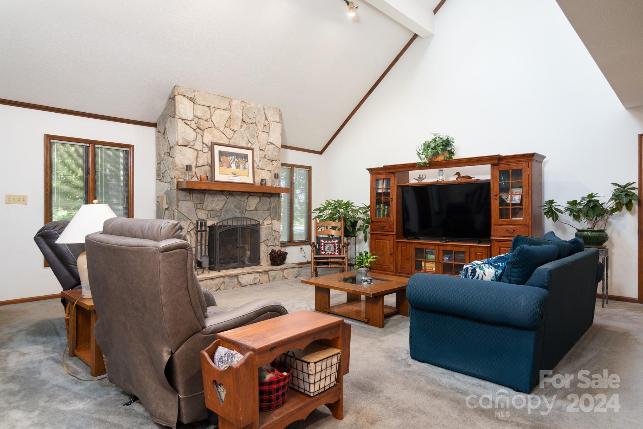 4438 River Road Hickory, NC 28602 - Photo 3 of 26 a living room with furniture a flat screen tv and a fireplace