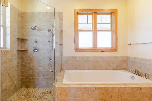 a bathroom with a bathtub