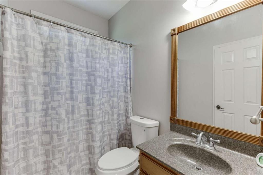 4880 Stone Moss Path Hoschton, GA 30548 - Photo 25 of 66 a bathroom with a sink a toilet and shower curtain