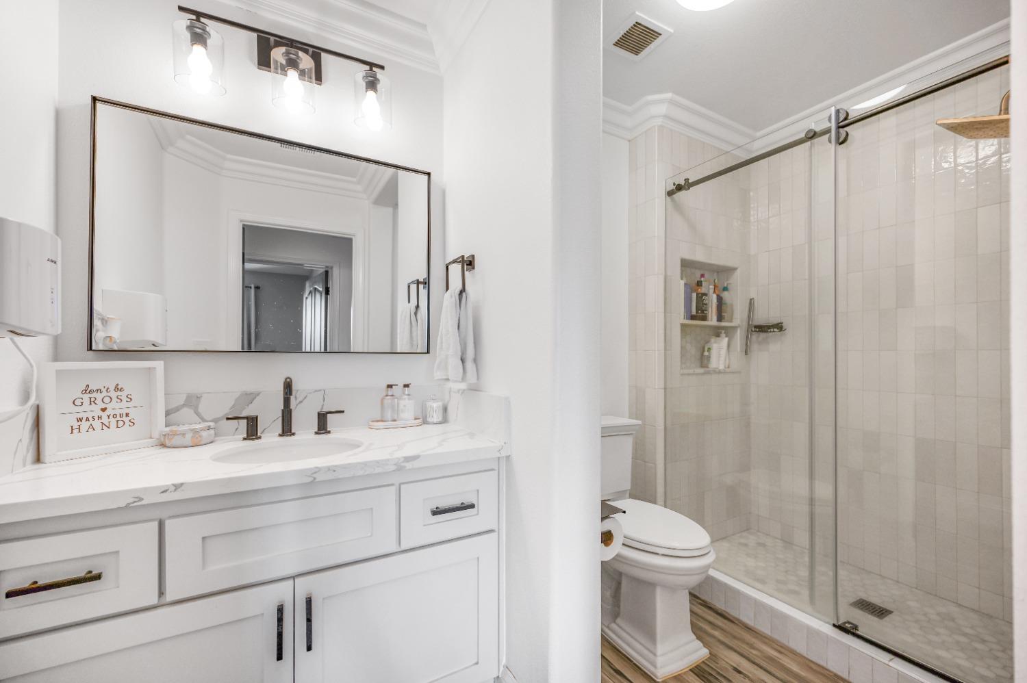 261 North Terry Avenue Clovis, CA 93612 - Photo 26 of 51 a bathroom with a toilet a sink and a mirror
