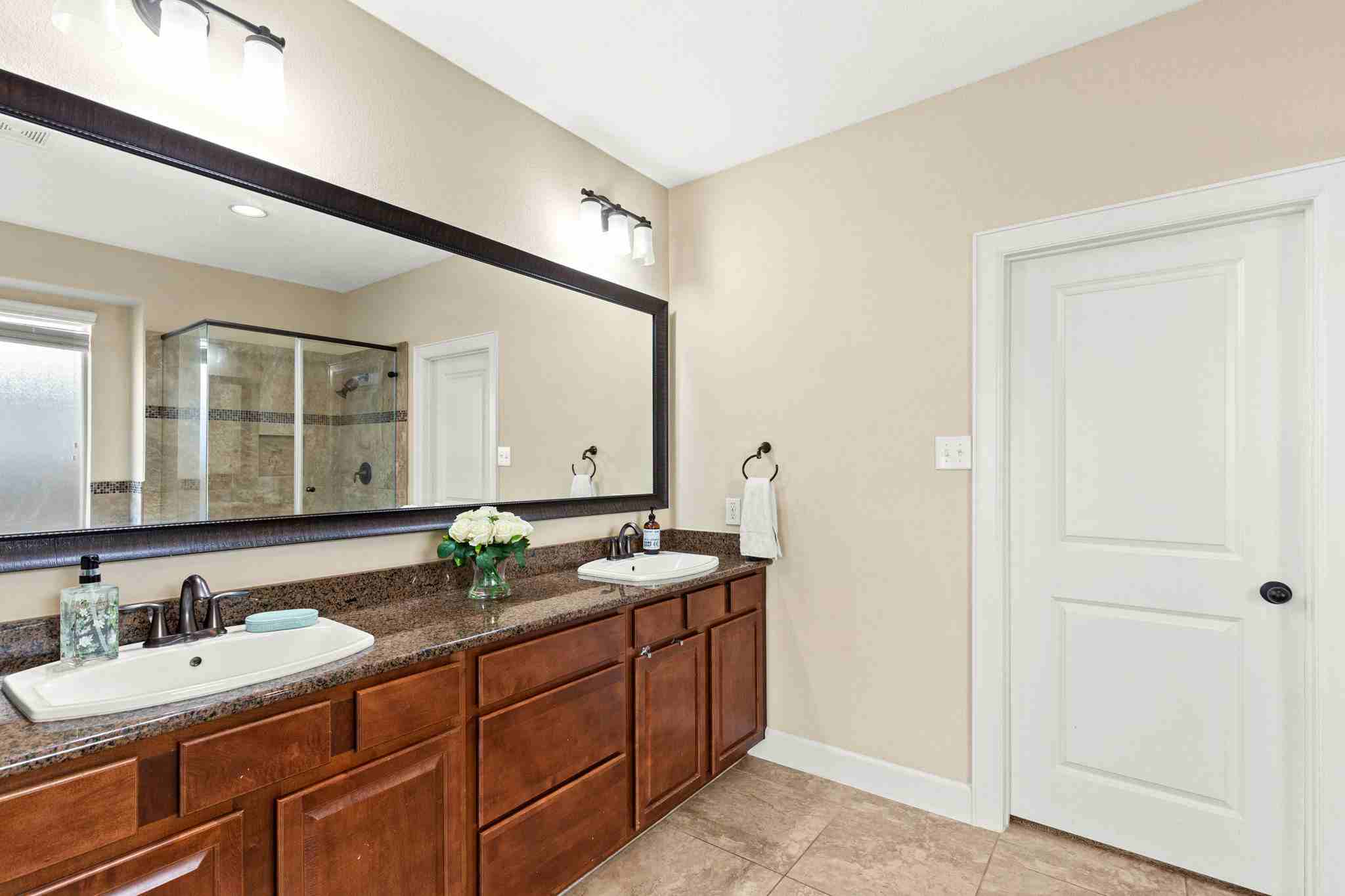 2525 Quick Fort Drive Leander, TX 78641 - Photo 18 of 39 a bathroom with a granite countertop sink and a mirror