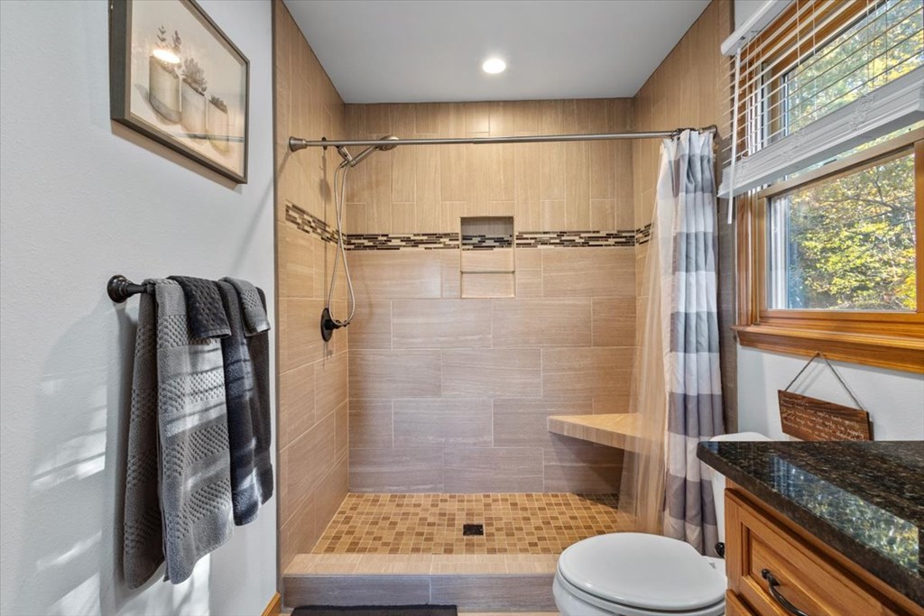 190 Regency Drive Murphy, NC 28906 - Photo 34 of 42 a bathroom with a granite countertop sink toilet and shower