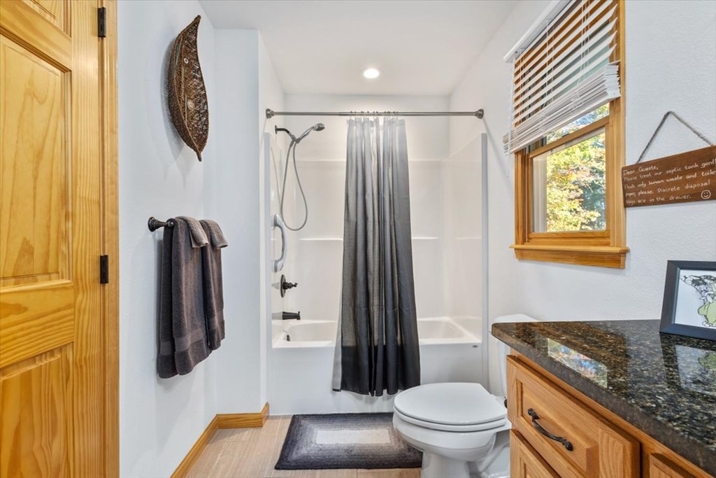190 Regency Drive Murphy, NC 28906 - Photo 40 of 42 a bathroom with a granite countertop sink toilet and shower