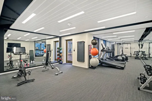 a view of a room with gym equipment