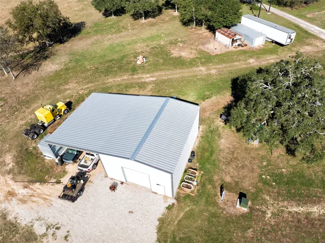 a view of a garage with storage
