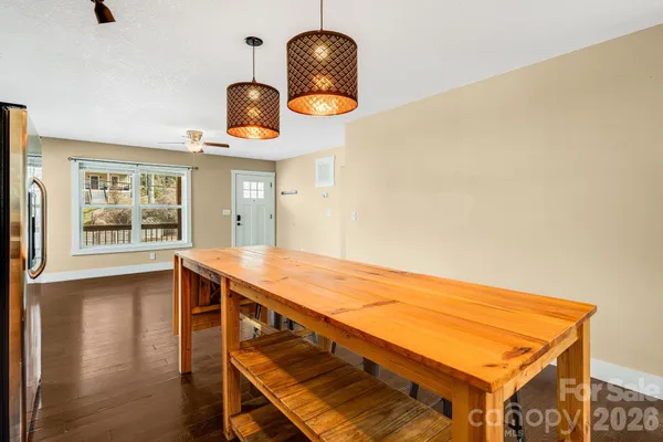 a room with table and window