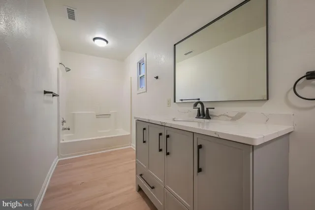 a bathroom with a sink a mirror and a bathtub