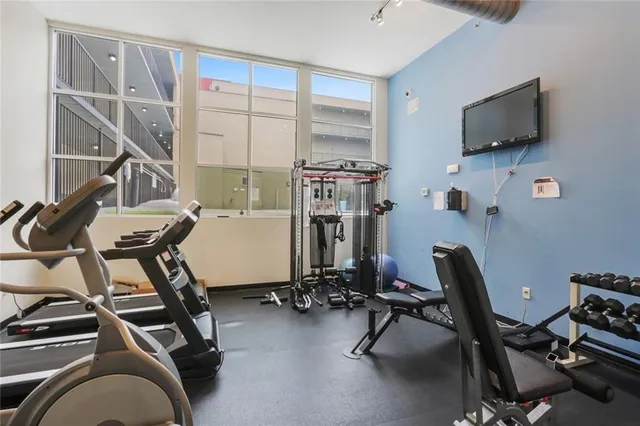 a view of a workspace with gym equipment