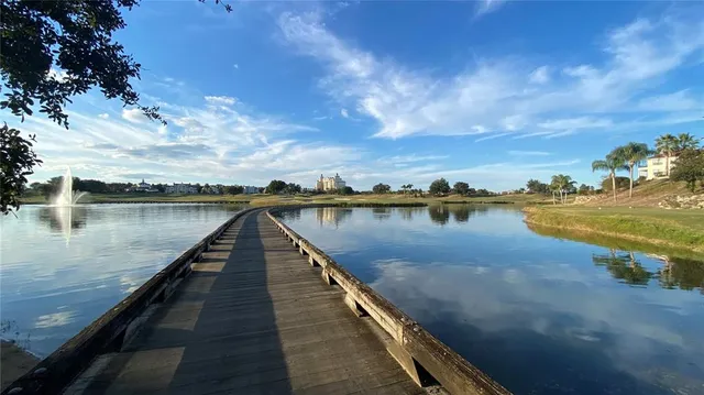 a view of a lake with outdoor space