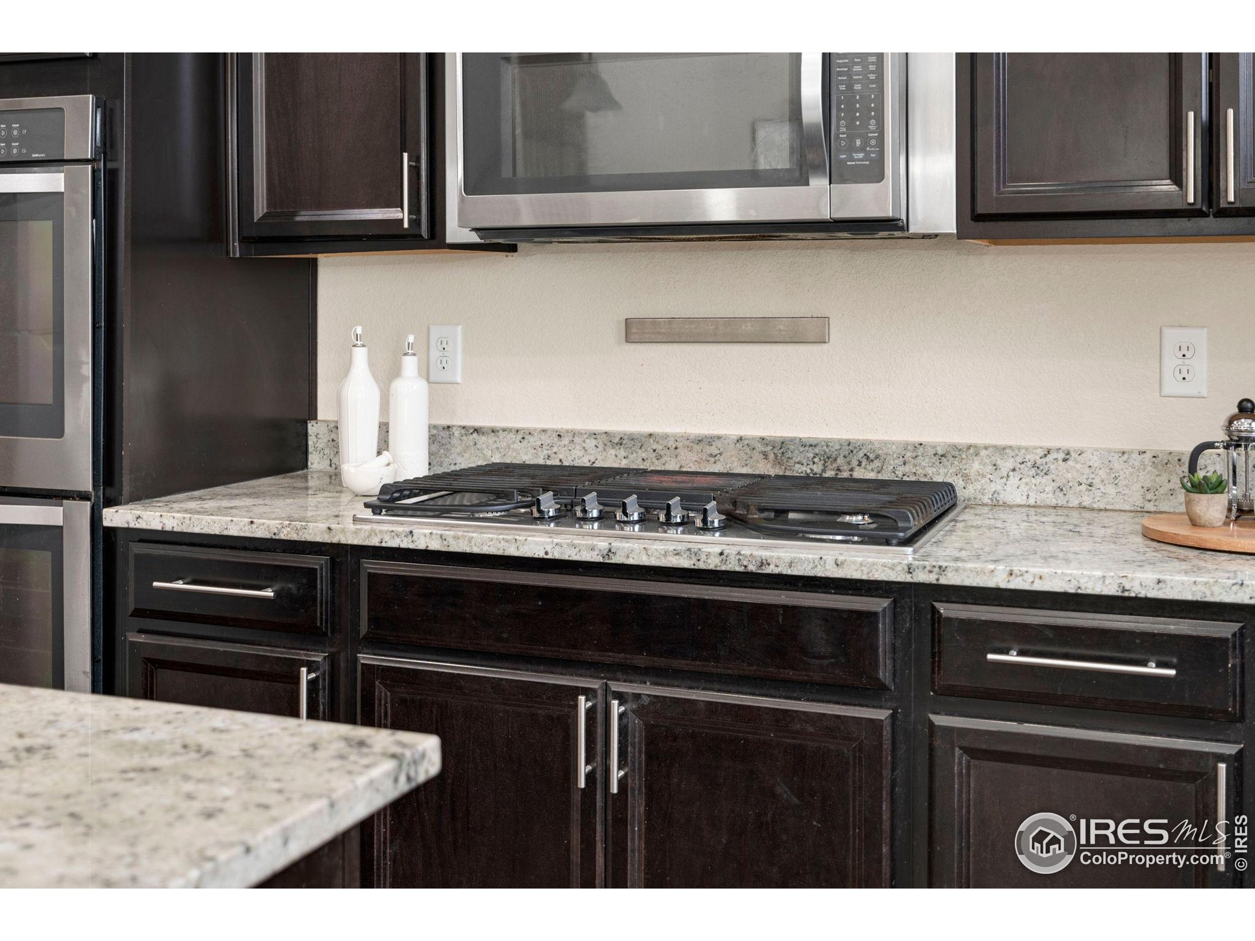 6770 Spring Rain Road Timnath, CO 80547 - Photo 8 of 30 a kitchen with stainless steel appliances granite countertop a stove and a microwave