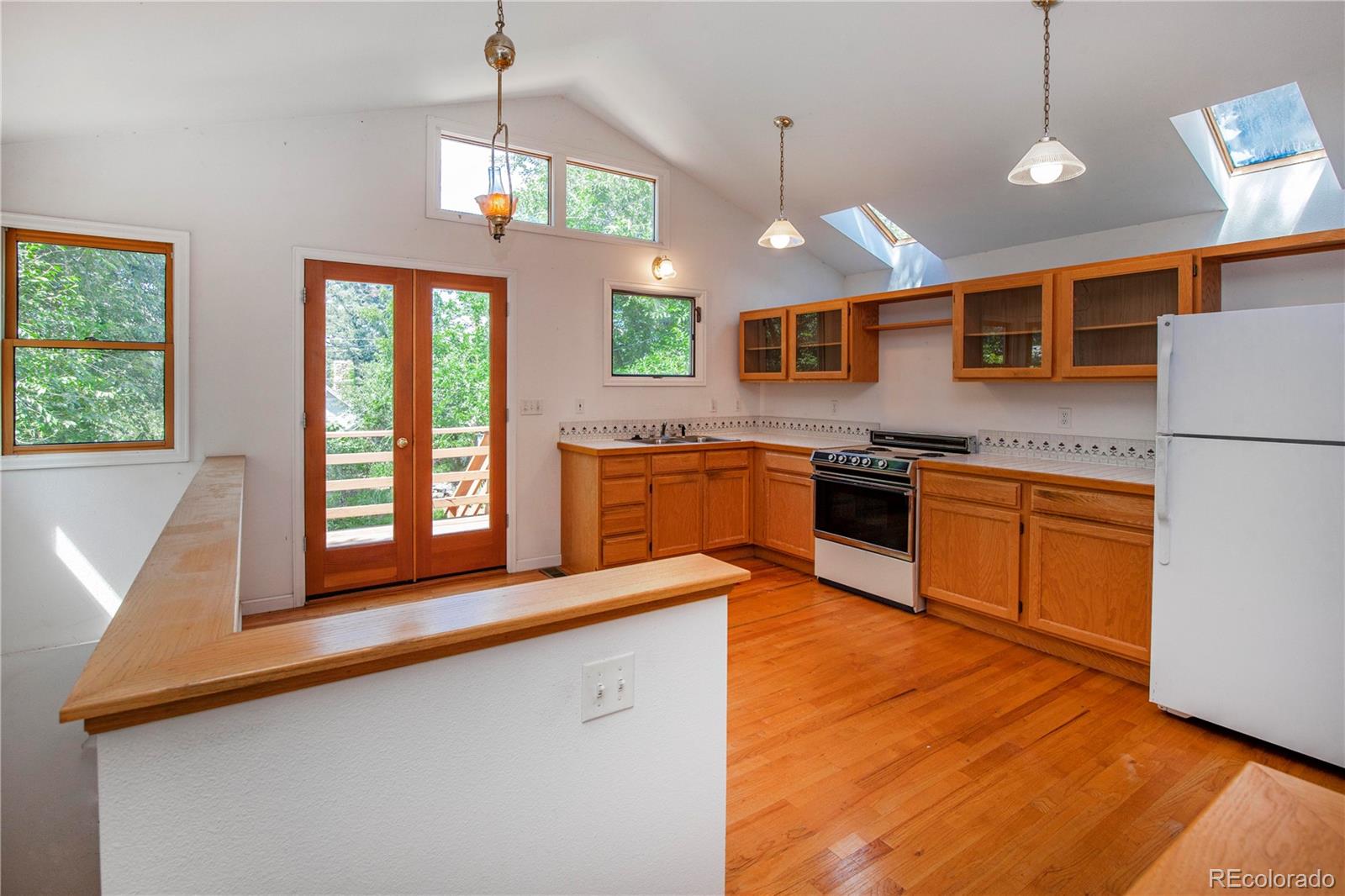 609 Pleasant Street Boulder, CO 80302 - Photo 9 of 28 a kitchen with stainless steel appliances granite countertop a stove a sink and a refrigerator
