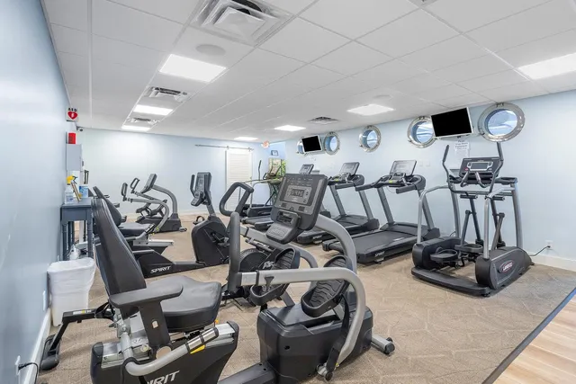 a view of a room with gym equipment