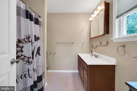 a bathroom with a sink a mirror and a shower