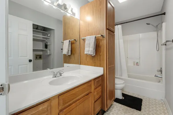 a bathroom with a sink double vanity shower and a bathtub