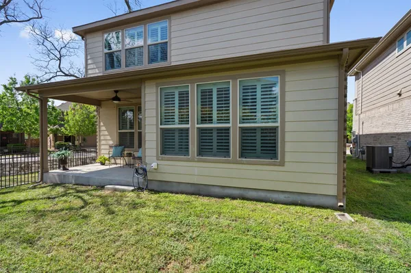 a view of a porch with a backyard