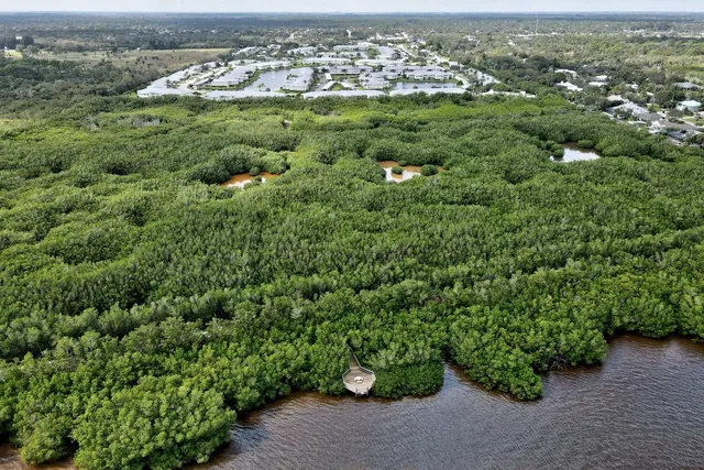an aerial view of a houses with a yard