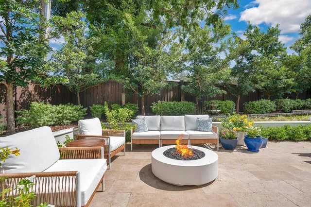 a outdoor living space with furniture and garden view