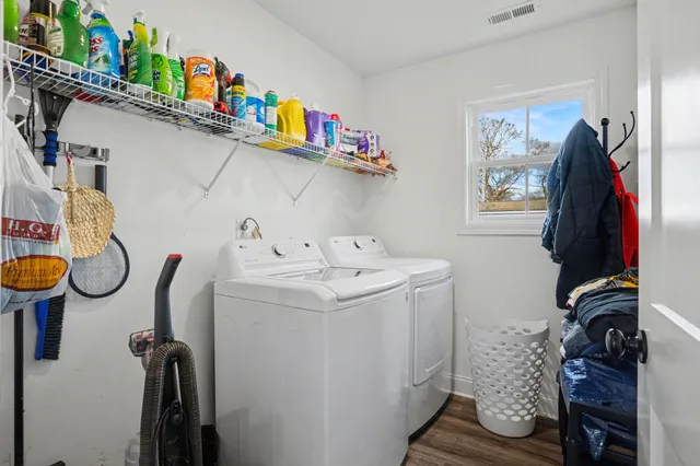 a utility room with dryer and washer