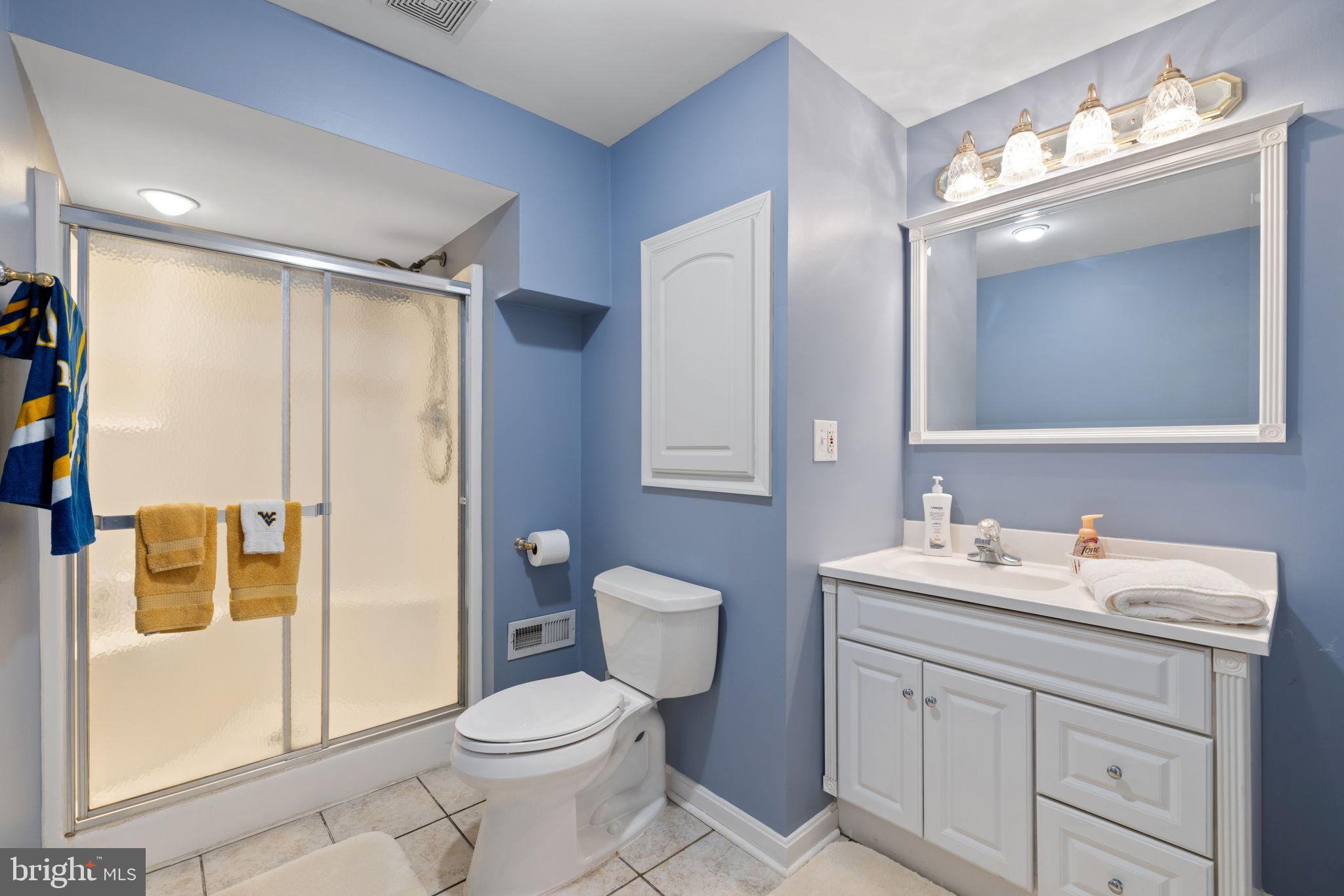 9744 Runner Stone Place Bristow, VA 20136 - Photo 35 of 38 a bathroom with a sink a toilet a mirror a vanity and shower