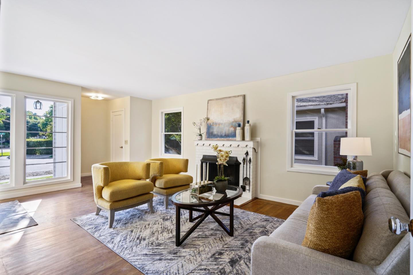 3755 Bay Road Menlo Park, CA 94025 - Photo 6 of 29 a living room with furniture and a fireplace
