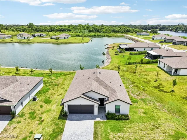 an aerial view of a lake
