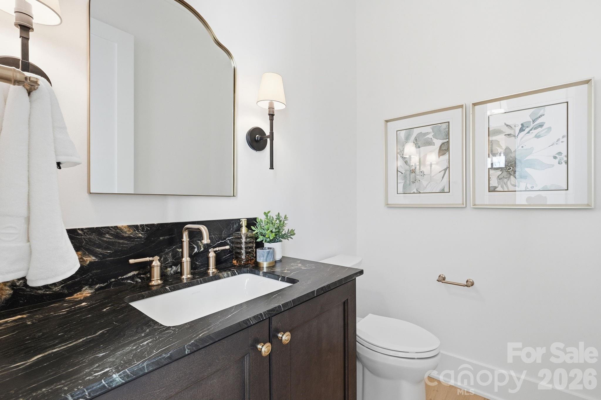 610 Walnut Street Davidson, NC 28036 - Photo 7 of 33 a bathroom with a granite countertop sink and a toilet