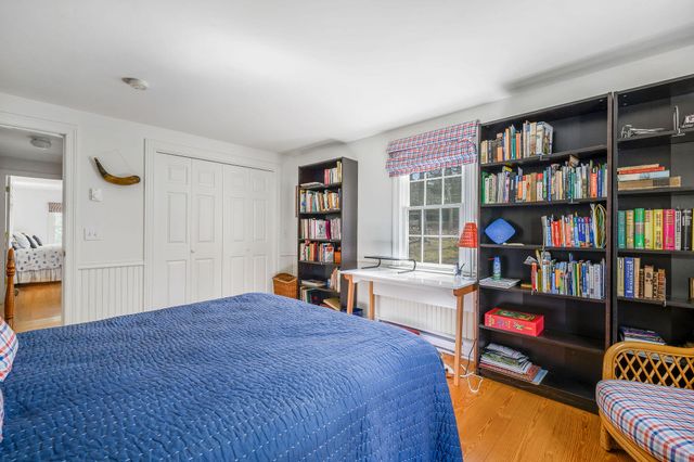 a view of a backyard with large trees