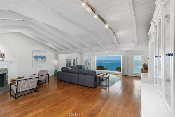 a living room with a fireplace