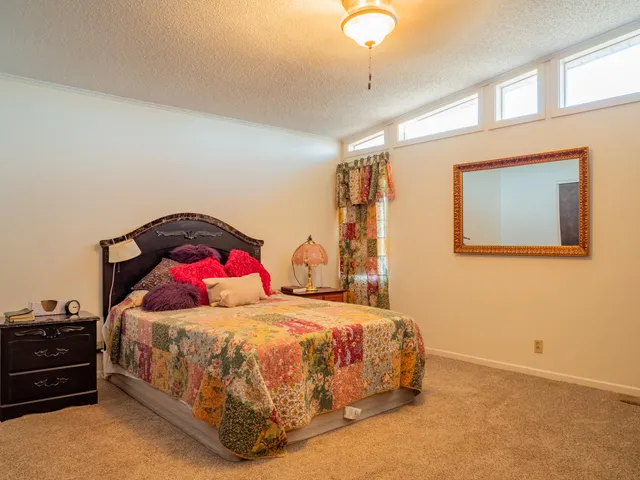 a bedroom with a bed and dresser