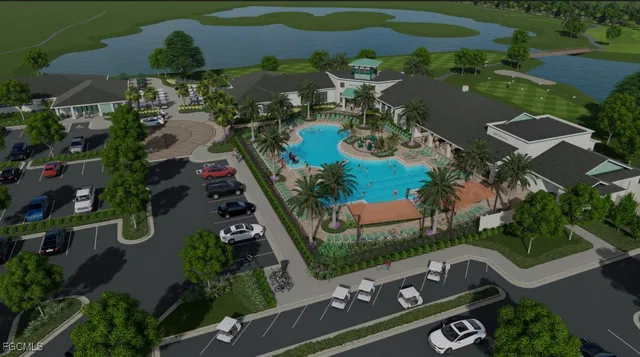 a view of a lake with a yard