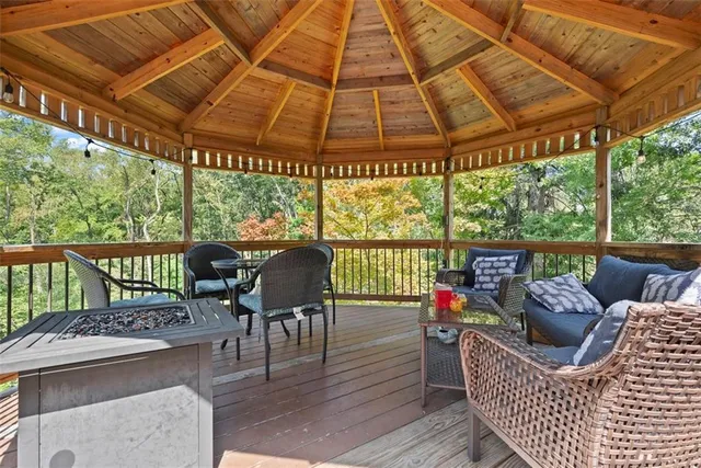 an aerial view of a house with a garden