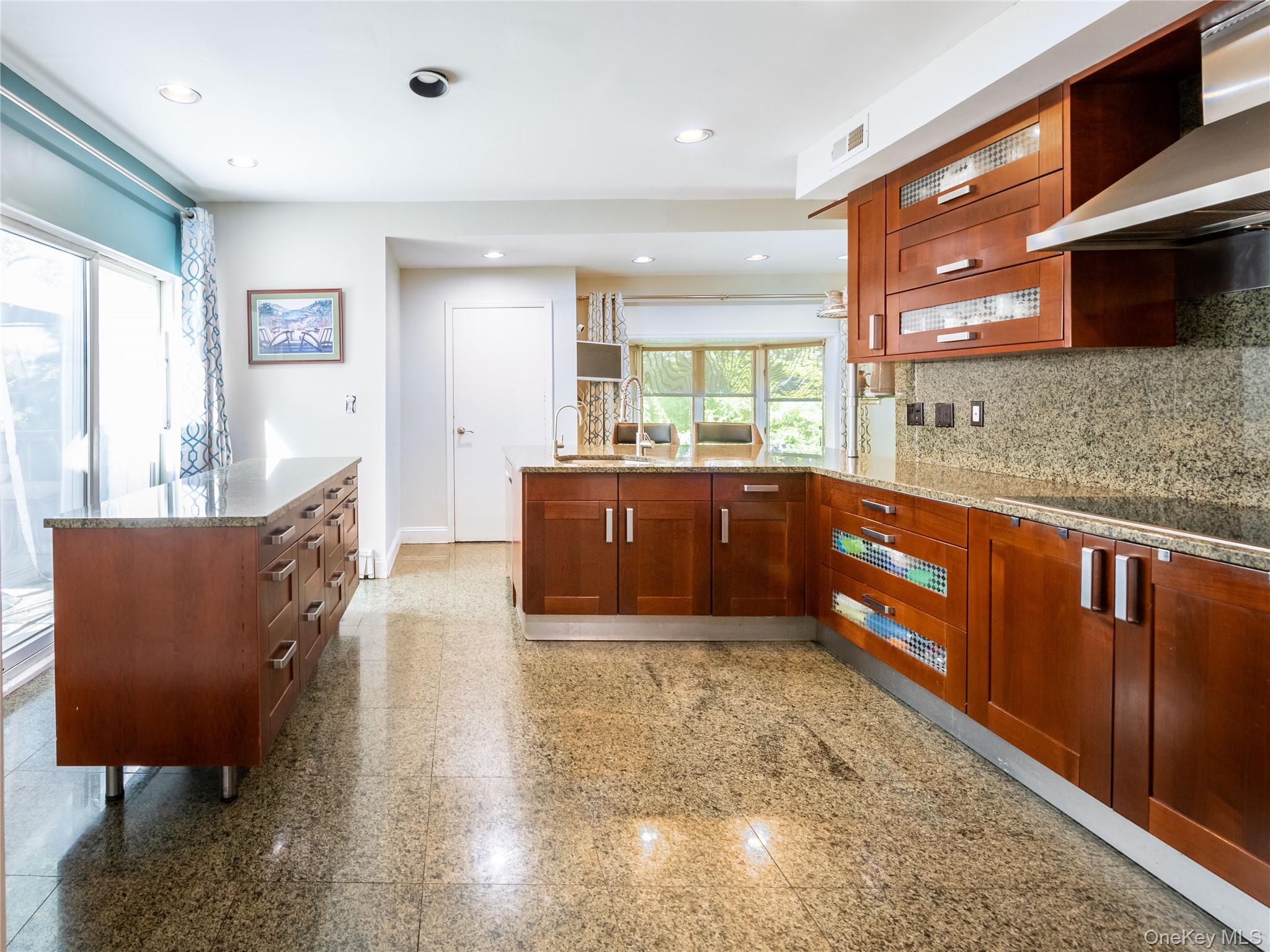 100 Station Road Great Neck, NY 11023 - Photo 11 of 29 a large kitchen with stainless steel appliances granite countertop a sink and cabinets