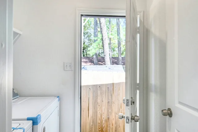 a bathroom with a window