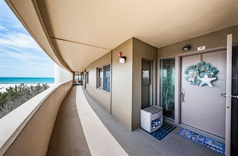 a view of a balcony with an outdoor space