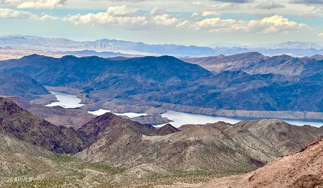 a view of a large mountain with trees in the background
