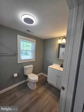 a bathroom with a toilet sink and mirror