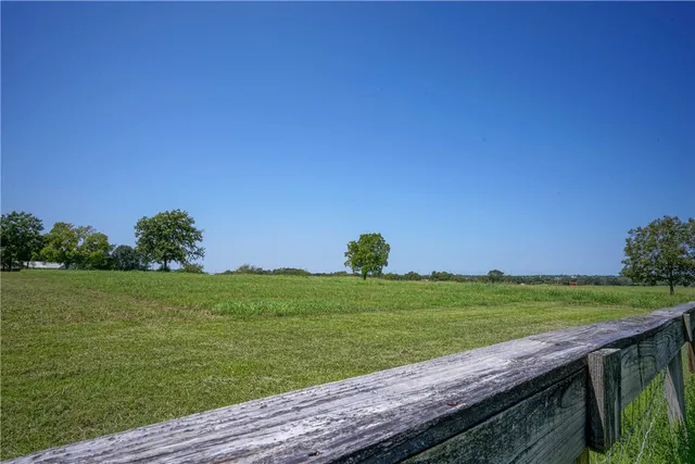 a view of a field of grass and trees