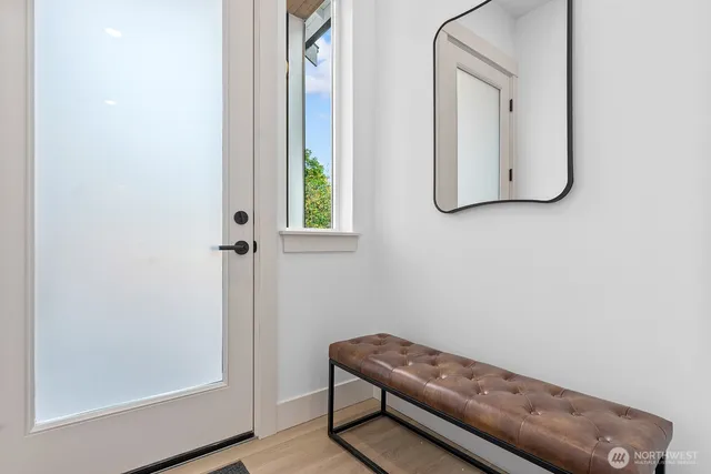 a room with windows and closet