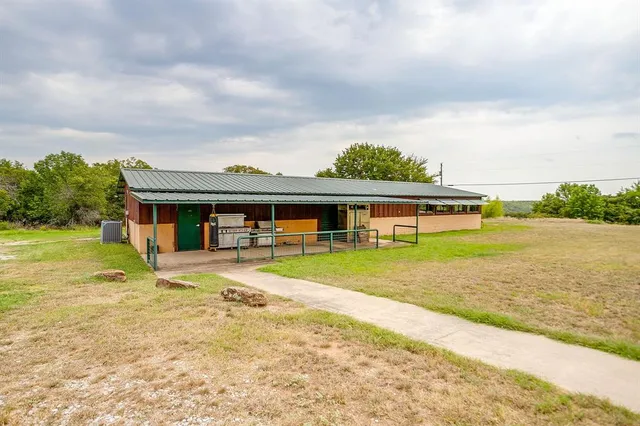 a view of a yard with plants and trees