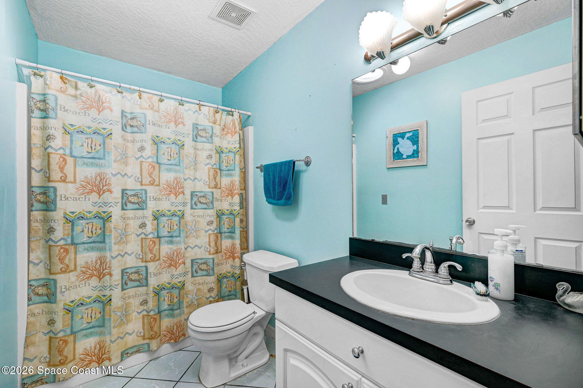 7155 Export Avenue Cocoa, FL 32927 - Photo 22 of 31 a bathroom with a sink a toilet and shower curtain