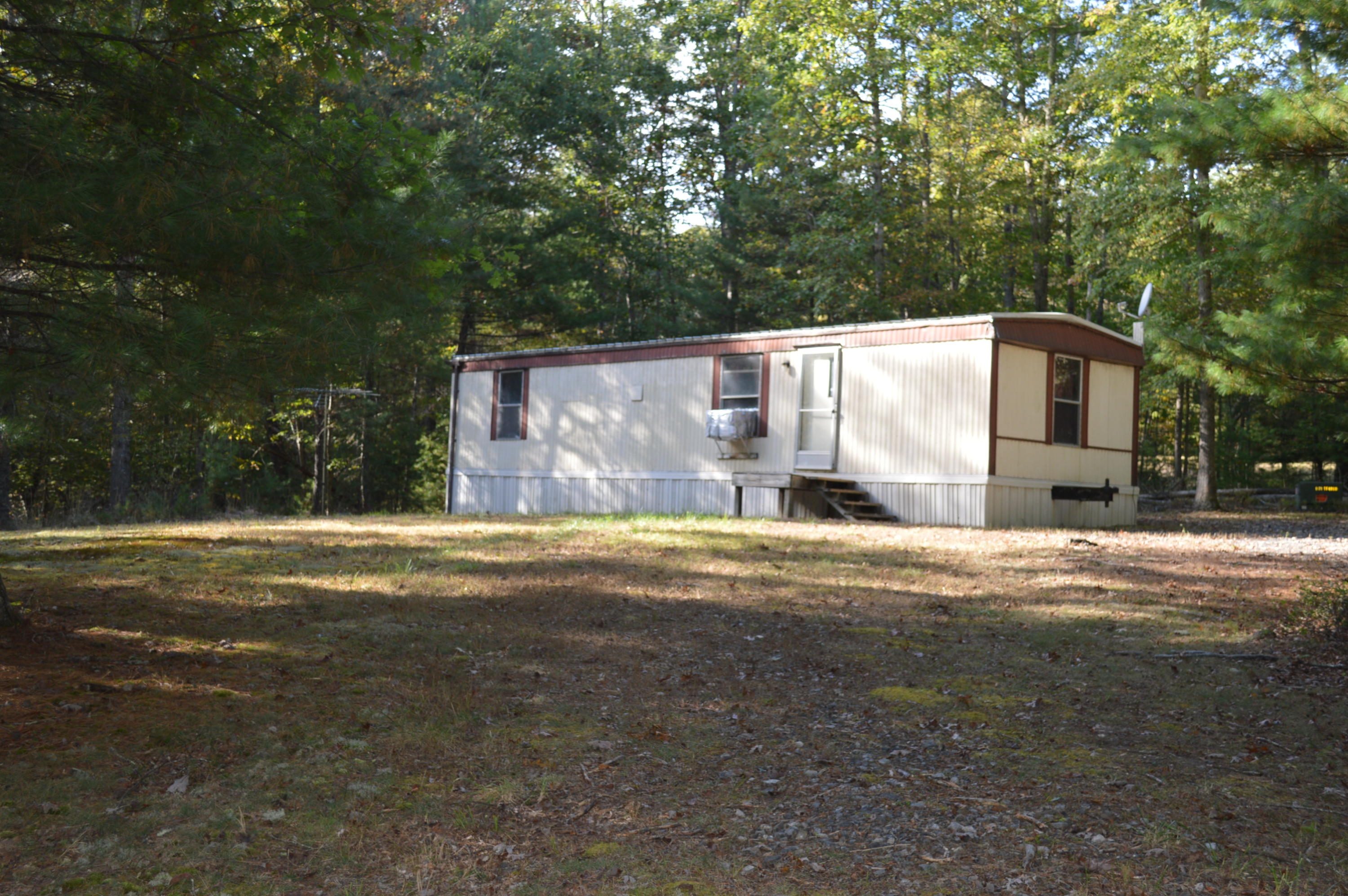 a view of a house with backyard and trees