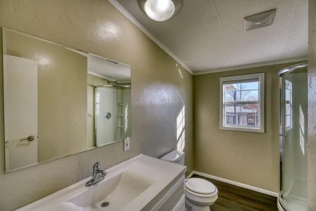a bathroom with a toilet a sink and mirror