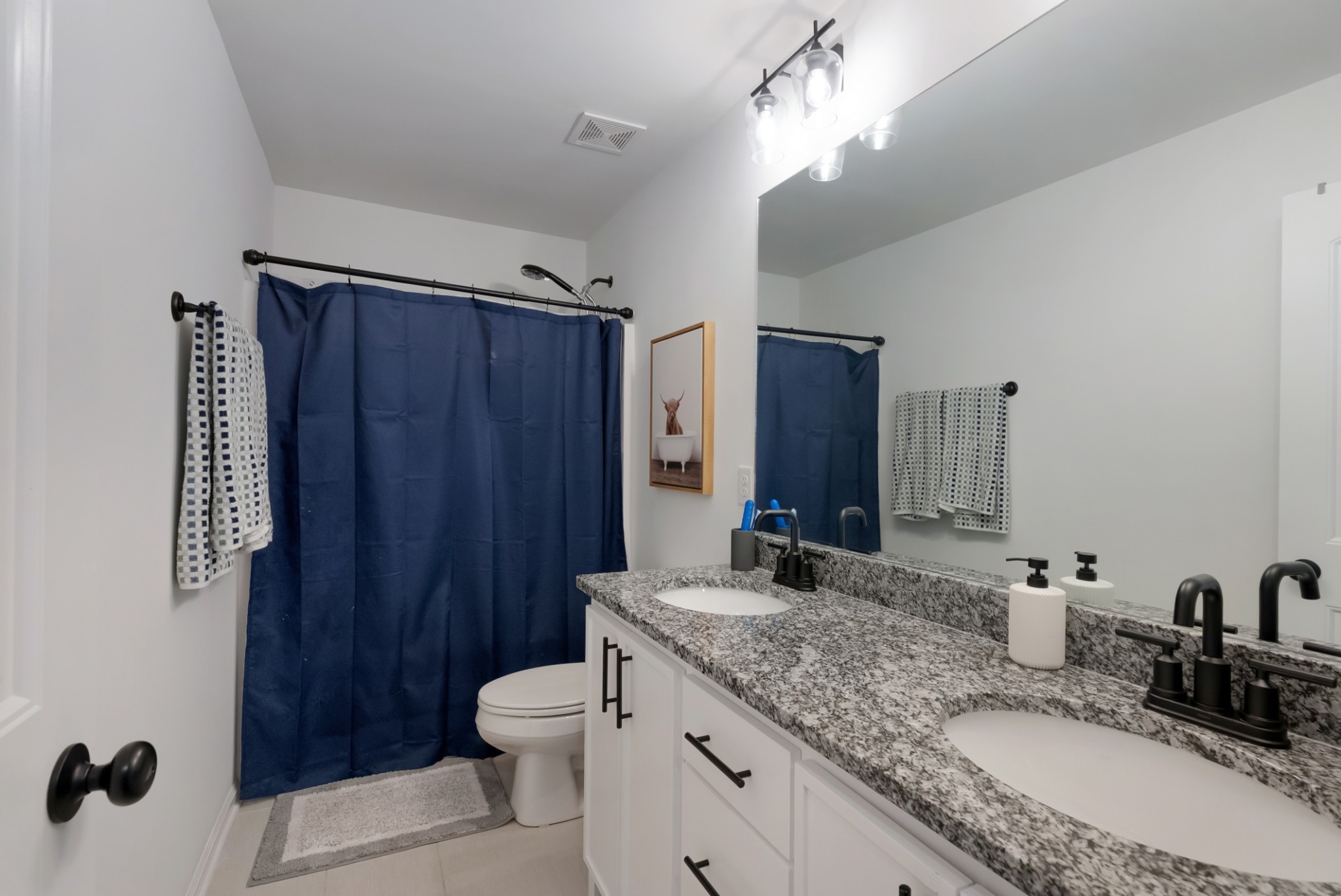 503 Smokey Ridge La Vergne, TN 37086 - Photo 33 of 38 a bathroom with a granite countertop sink toilet a mirror a vanity and shower