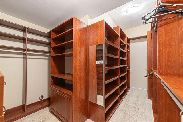 a view of walk in closet with empty racks
