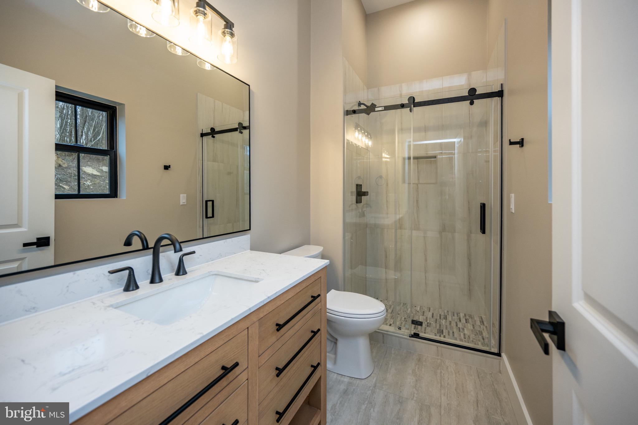 353 Lower Camp Road McHenry, MD 21541 - Photo 26 of 67 a bathroom with a double vanity sink toilet and shower
