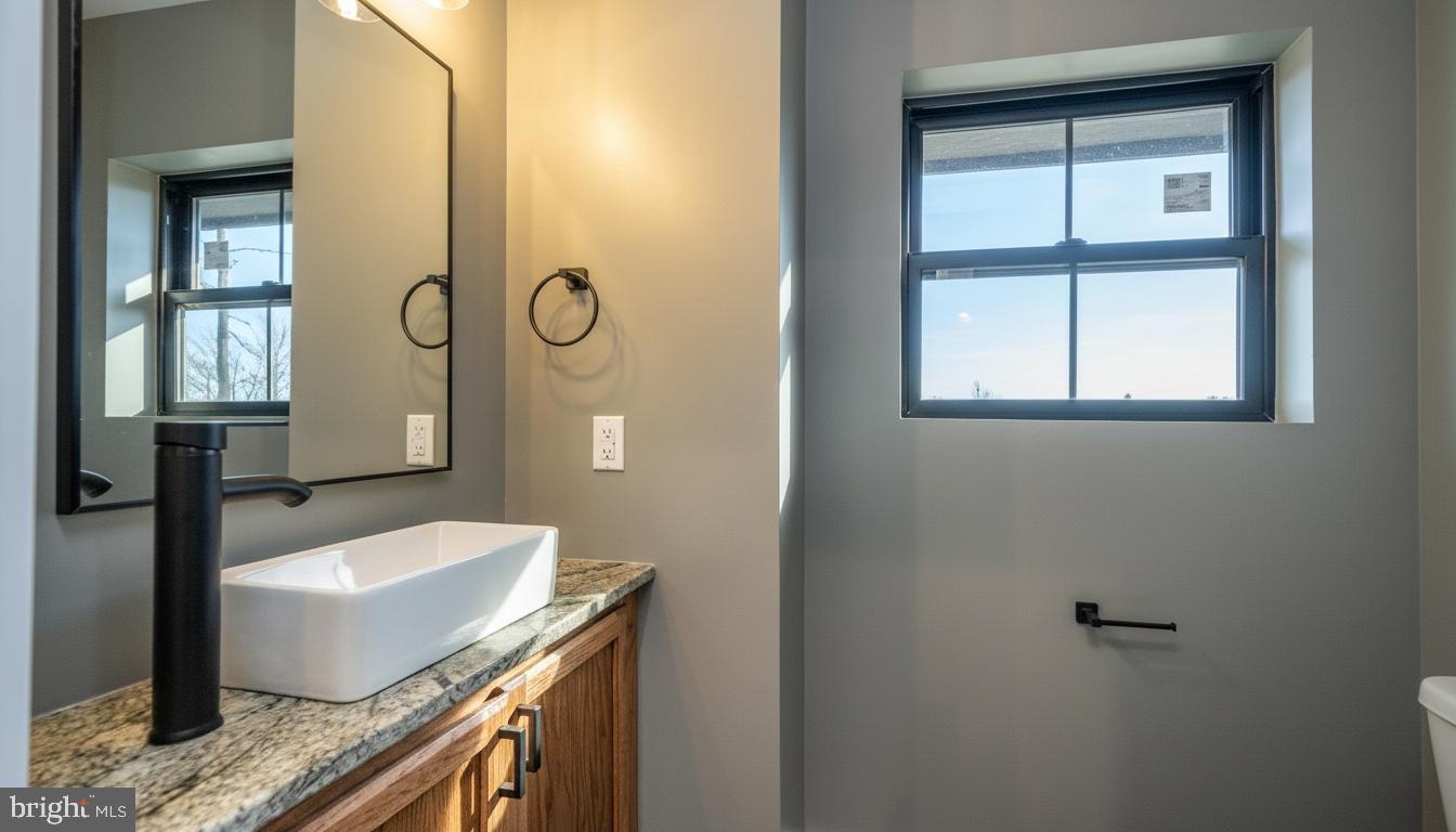 353 Lower Camp Road McHenry, MD 21541 - Photo 55 of 67 a bathroom with a granite countertop sink a mirror and shower