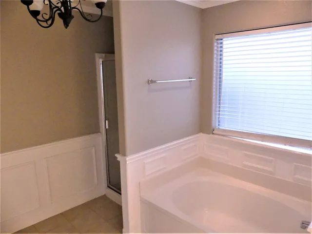 a bathroom with a bathtub