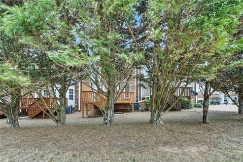 a tree in the middle of a yard